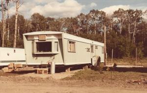 The trailer i lived in, newly trucked in and waiting for insulation and skirting.  